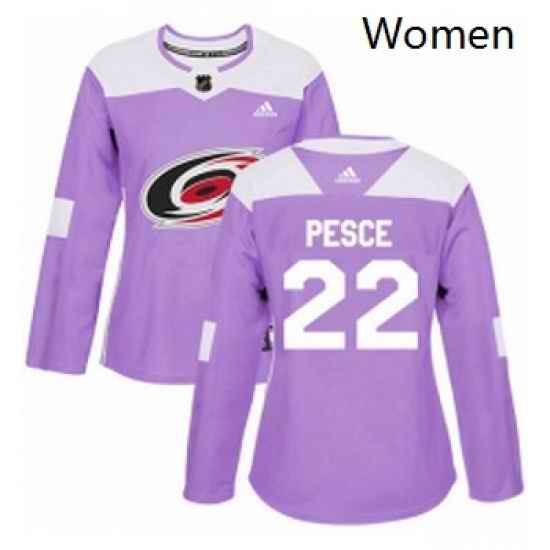 Womens Adidas Carolina Hurricanes 22 Brett Pesce Authentic Purple Fights Cancer Practice NHL Jersey